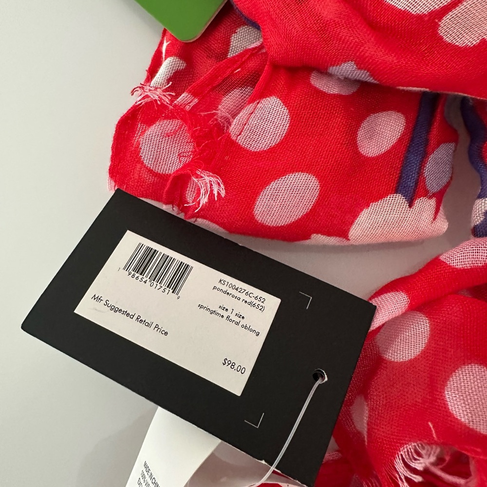 Kate Spade springtime floral red, blue and white oblong scarf 🧣 NWT. - Picture 4 of 8
